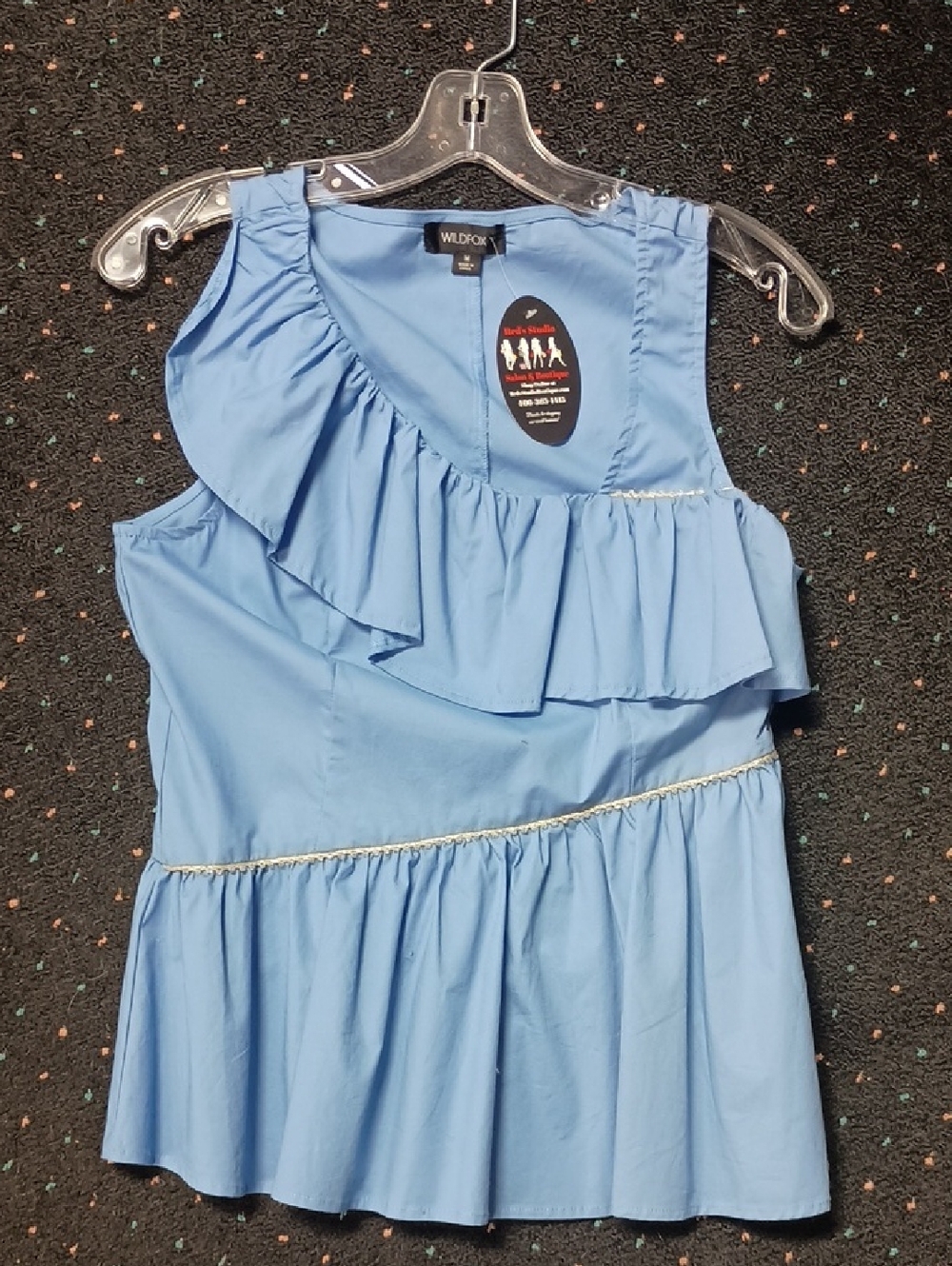 Wildfox Light Blue One-Shoulder Ruffle Tiered Shirt